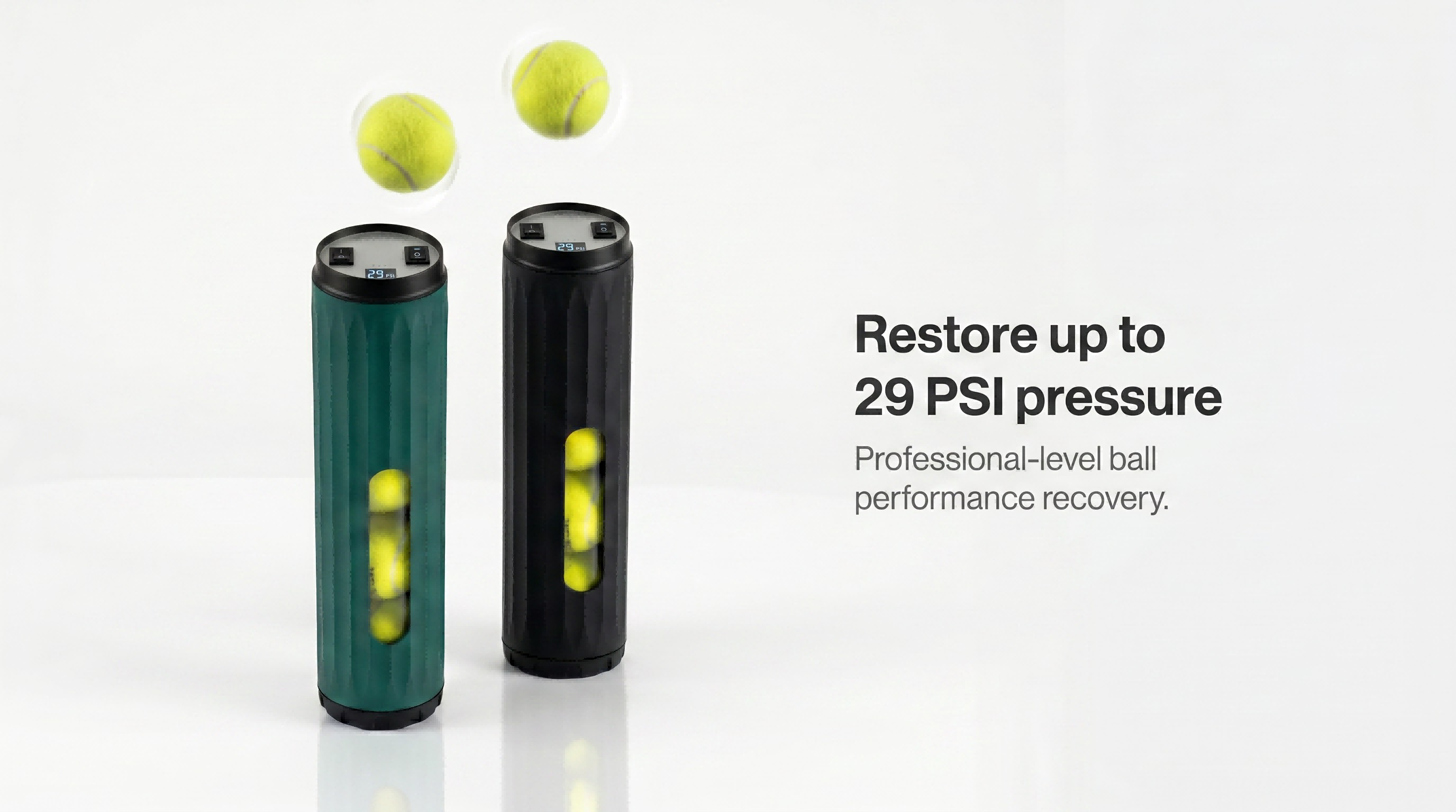 Tennis and padel ball pressurizer restorer, up to 29 PSI pro-level pressure for better bounce and performance"